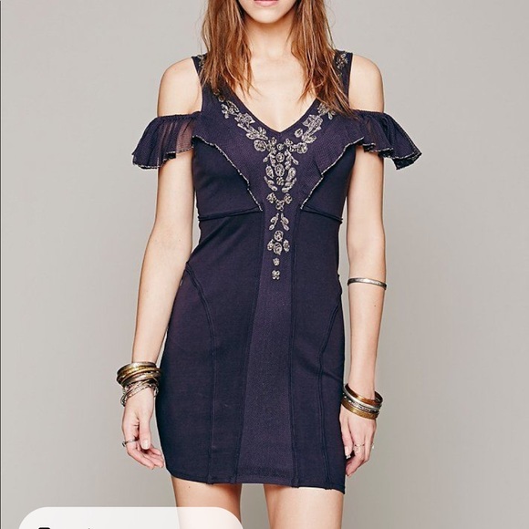 Free People Dresses & Skirts - Free People V Neckline Beads Embellishments Mini Dress NWT